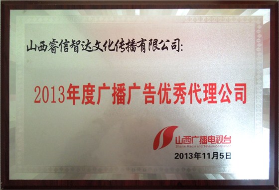 山西廣播電視臺2013年度優秀廣告代理公司